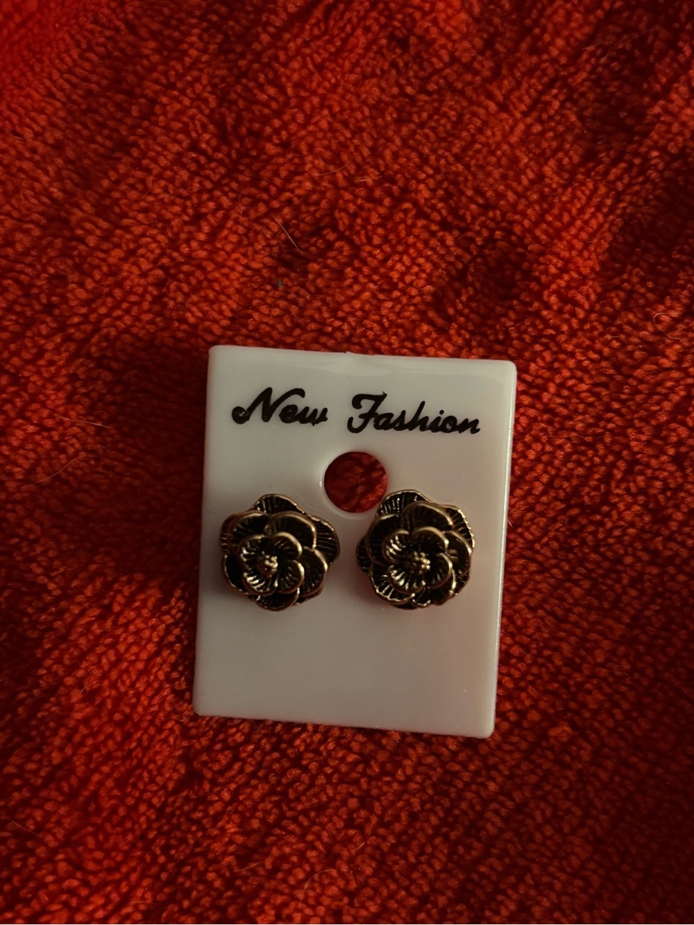 Gold and Black Flower Stud Earrings - Women's Jewelry